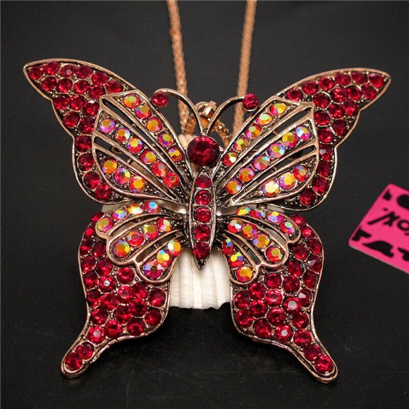 Betsey Johnson Jewelry - Betsey Johnson Red Crystal Butterfly Necklace